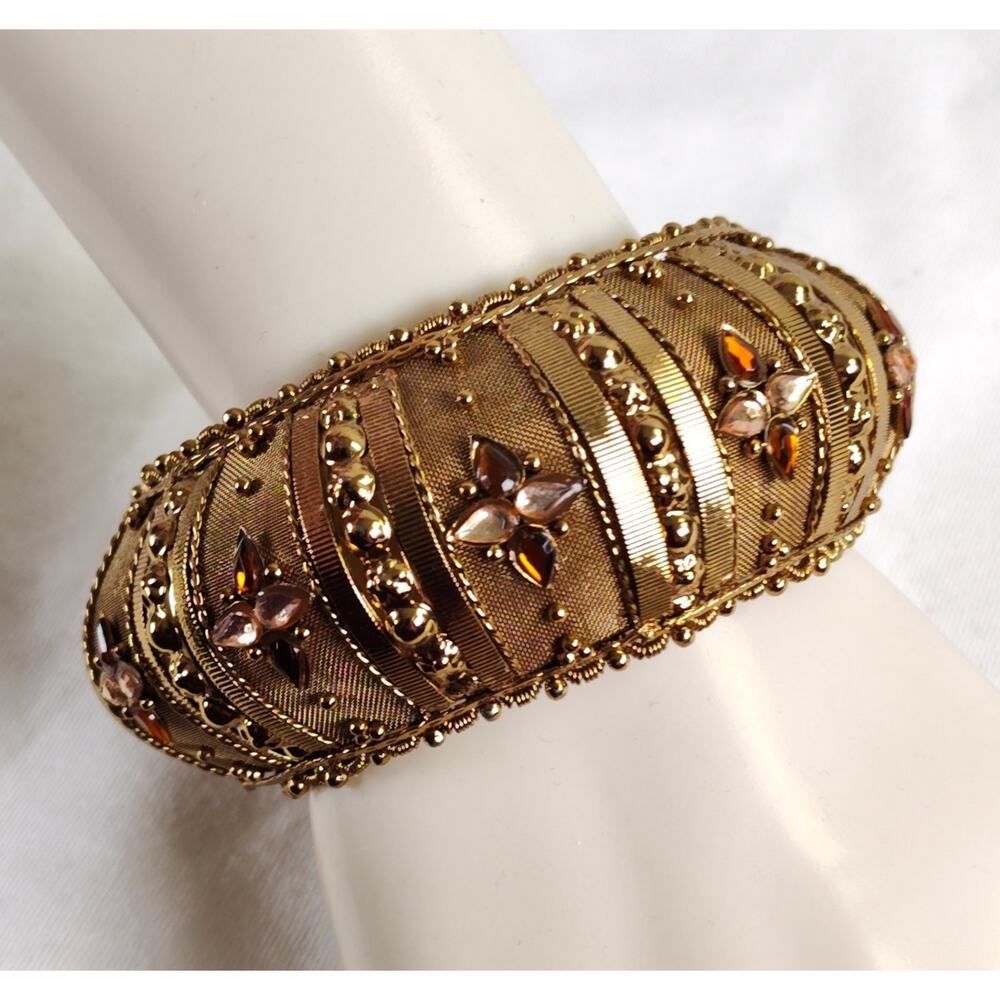 Vintage Gold Tone Hinged Clamper Cuff Bracelet Baroque Statement